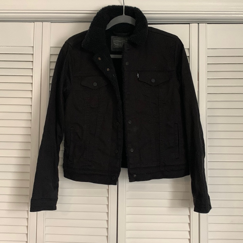 Levis: black, sherpa-lined jean jacket